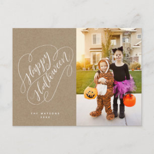 Happy Halloween Chic Handbriefed Photo Rustic Briefkaart