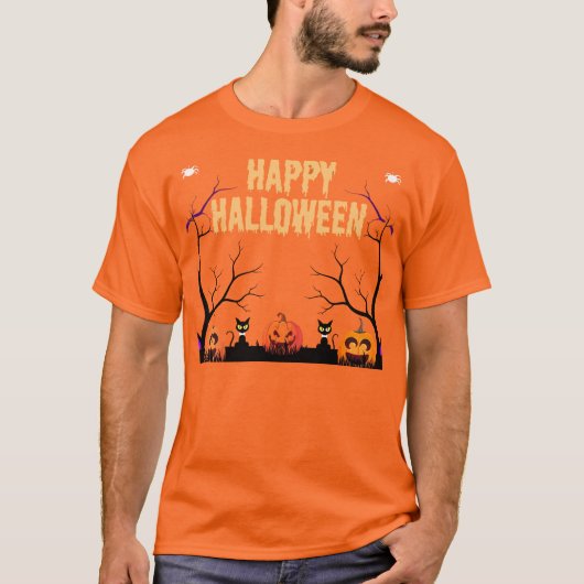 Happy Halloween Citrouille & Chats Orange T-Shirt (Devant)