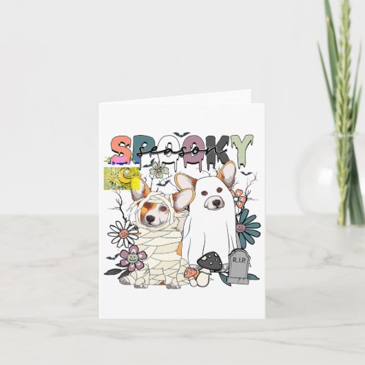 Happy Halloween Corgi Ghost Spooky Seizoen Herfst  Kaart (Voorkant)