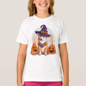 Happy Halloween | Corgi Witch Puppy Dog T-Shirt (Voorkant)