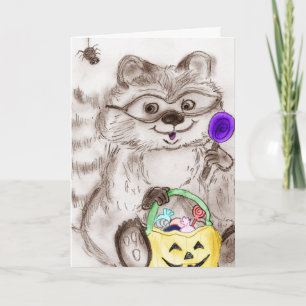 Happy Halloween Costumed Raccoon Kaart