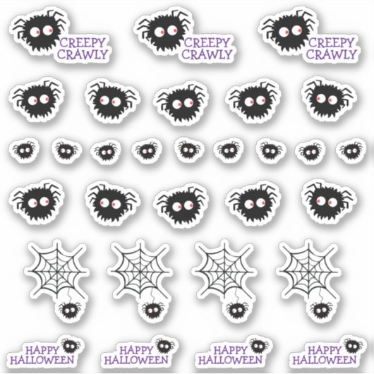 Happy Halloween Creepy Crawly Black Spider Web Sticker (Voorkant)
