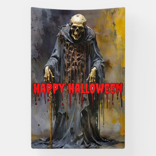 Happy Halloween Creepy Skeleton Spandoek (Verticaal)