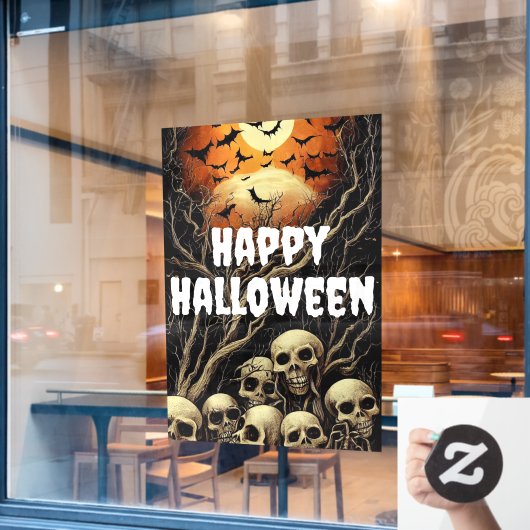 Happy Halloween Creepy Skulls and Bats Raamsticker (Cafe Raam)