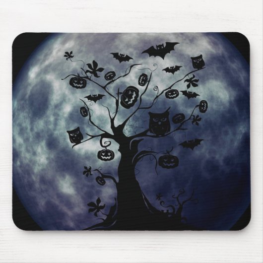 Happy Halloween Creepy Uilen op een boom Mousepad Muismat (Voorkant)