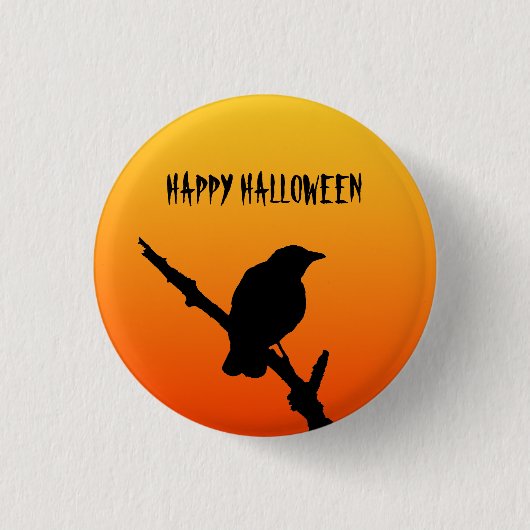 Happy Halloween Crow Button Badge (Voorkant)