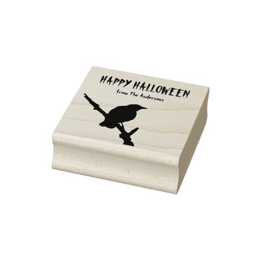 Happy Halloween Crow Wood Art Stamp Rubberstempel (Stempel)