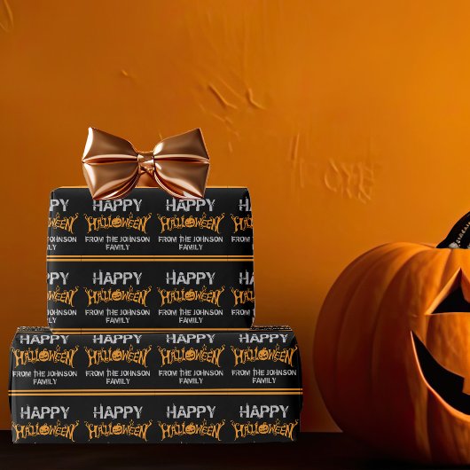 Happy Halloween Custom Black Oranje Party Cadeaupapier