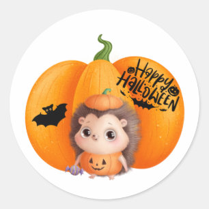 Happy Halloween Cute Baby Hedgel en Pumpkin Ronde Sticker