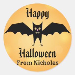 Happy Halloween Cute Black Bat gepersonaliseerd Ronde Sticker