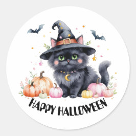 Happy Halloween Cute Black Cat Ronde Sticker