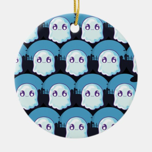 Happy Halloween Cute Funny Baby Ghost Blue Pattern Keramisch Ornament (Voorkant)