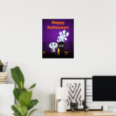 Happy Halloween Cute Ghosts & Seletons in begraafp Poster (Thuiskantoor)