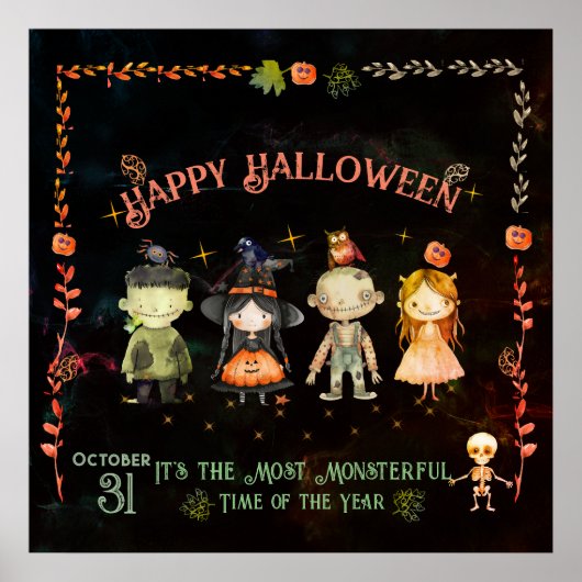 Happy Halloween Cute Monsters Poster (Devant)