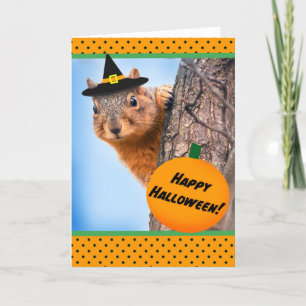 Happy Halloween Cute Squirrel in Witch's Pet Feestdagen Kaart