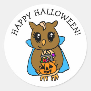 Happy Halloween Cute Whimsical Owl met Snoep Ronde Sticker