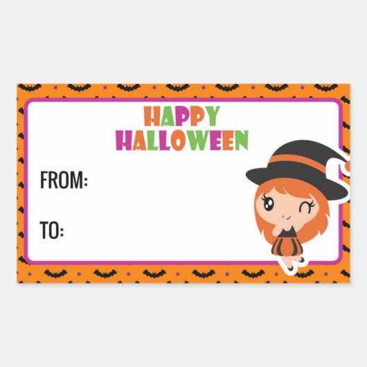 Happy Halloween cute witch label 2 -orange (Voorkant)