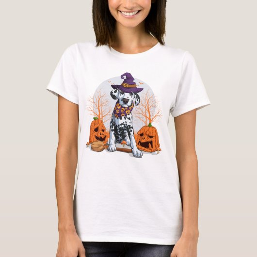 Happy Halloween | Dalmatian Witch Puppy Dog T-shirt (Voorkant)
