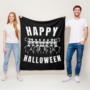 HAPPY HALLOWEEN DANCING SKELETONS FLEECE DEKEN