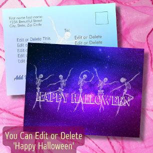 Happy Halloween dansende skeleton neon dansfeest Briefkaart