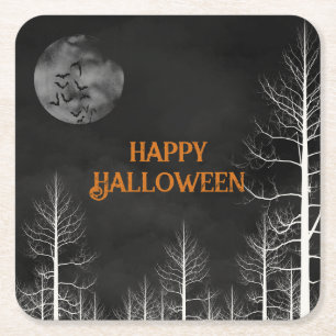 Happy Halloween Dark Bossen Party Vierkante Kartonnen Onderzetter