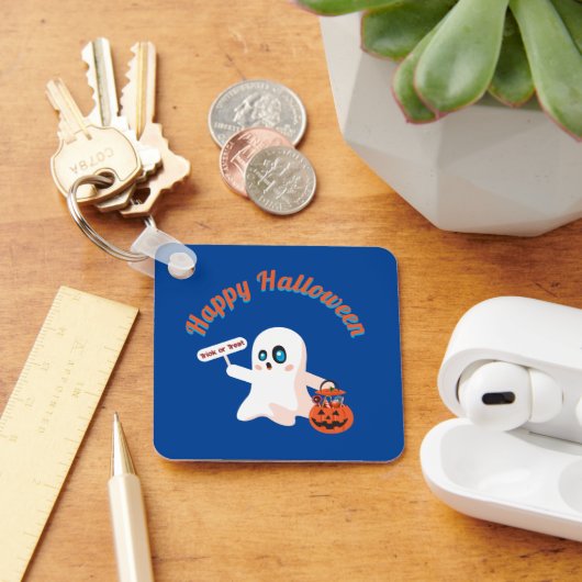Happy Halloween Deep Blue Square sleutelhanger (Bureau)