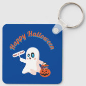 Happy Halloween Deep Blue Square sleutelhanger (Achterkant)