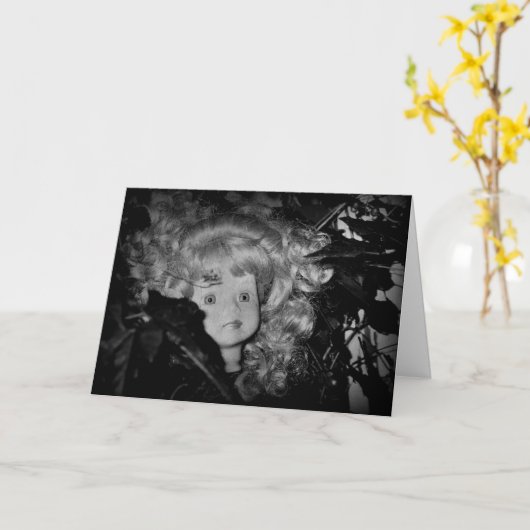 Happy Halloween Doll Head in Black and White Kaart (Gele Bloem)