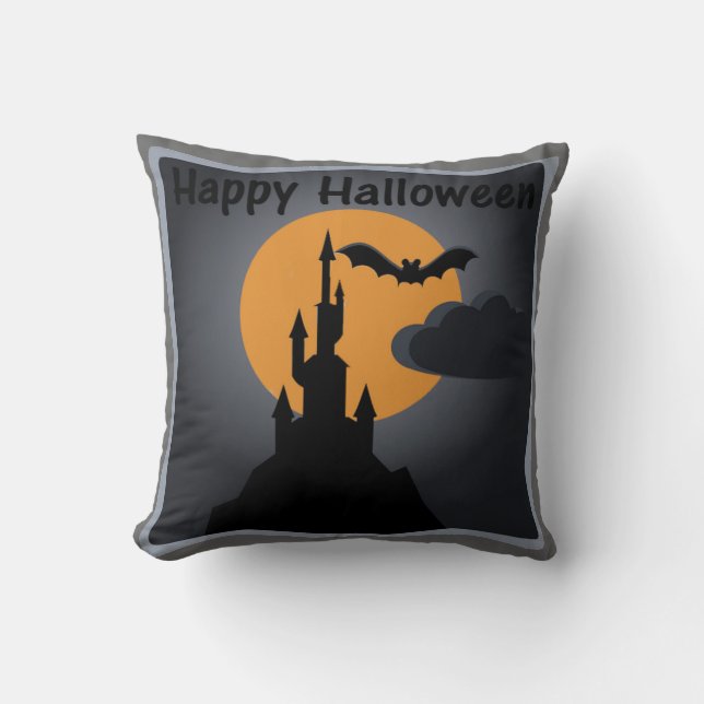 Happy Halloween Éffrayant Castle Coussin (Recto)