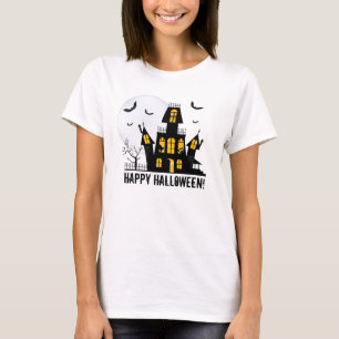 Happy Halloween Flying Bats Spooky Haunted House T-shirt