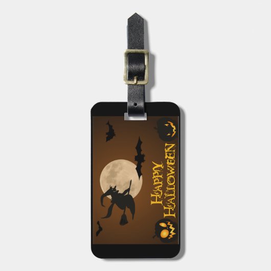"HAPPY HALLOWEEN" FLYING WITCH BAGAGELABEL (Voorkant verticaal)
