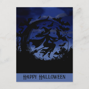 Happy Halloween Flying Witch Briefkaart
