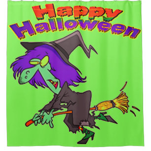 Happy Halloween Flying Witch Douchegordijn