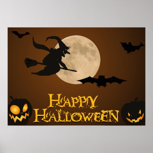 "HAPPY HALLOWEEN" FLYING WITCH POSTER (Voorkant)