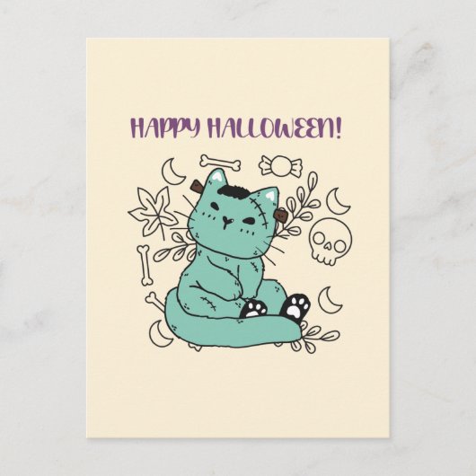 Happy Halloween Frankenstein Cat Briefkaart (Voorkant)