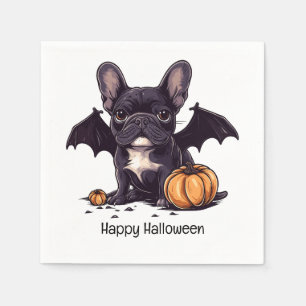 Happy Halloween Franse Bulldog Bat Wings Pumpkins Servet