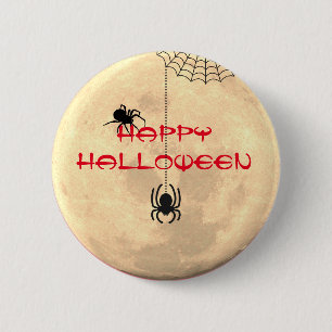 Happy Halloween Full Moon Spider Pin Button