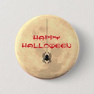 Happy Halloween Full Moon Spider Pin Button