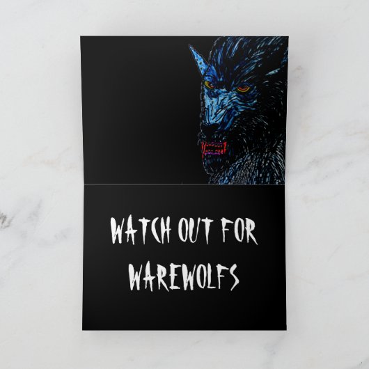 HAPPY HALLOWEEN FULL MOON WEREWOLF-kaart Kaart (Binnen)
