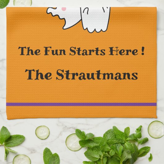 Happy Halloween Fun PERSONALISEREN Ghost Bat Sinaa Theedoek (Gevouwen)