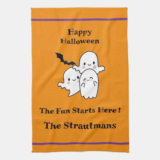 Happy Halloween Fun PERSONALISEREN Ghost Bat Sinaa Theedoek (Verticaal)
