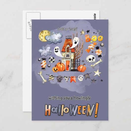 Happy Halloween. Fun Spooky House Briefkaart (Voorkant / Achterkant)