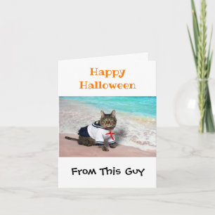 Happy Halloween Funny Humor Cute Cat Costume Foto Kaart