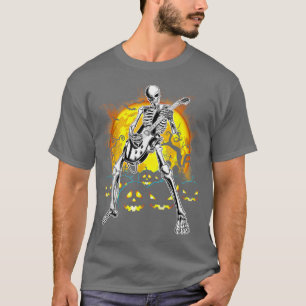 Happy Halloween Funny Skeleton Speling Guitar Pump T-shirt
