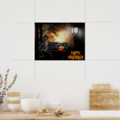 Happy Halloween Funny Spooky Skeleton op de Bench Poster (Keuken)
