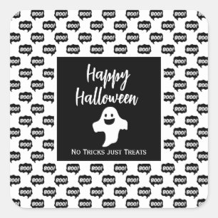 Happy Halloween geest boo, geen trucs behandelen a Vierkante Sticker