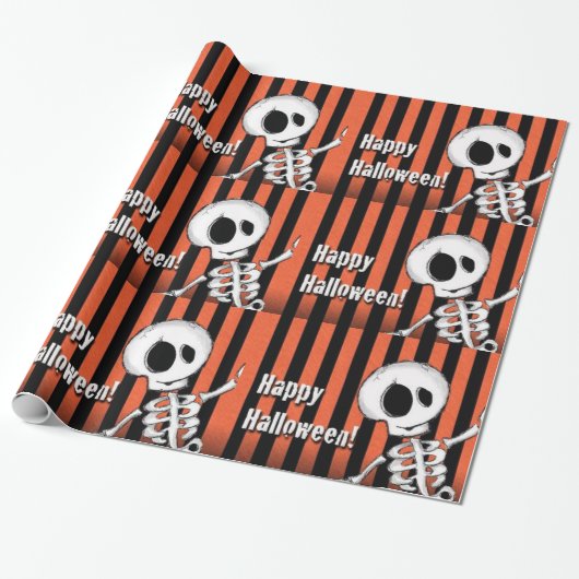 Happy Halloween Gekke Skeleton Cadeaupapier (Uitgerold)