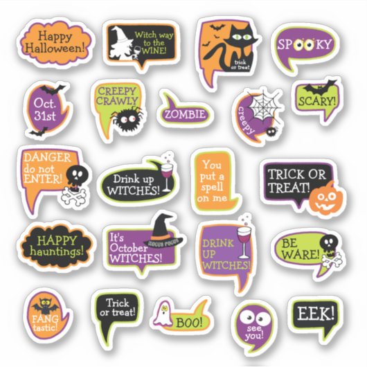 Happy Halloween Ghost Bat Black Cat Sticker (Voorkant)
