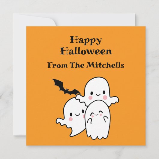 Happy Halloween Ghost Bat Orange Modern Simple Kaart (Voorkant)