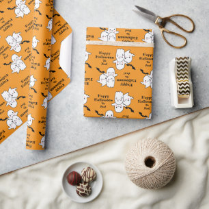 Happy Halloween Ghost Bat Sinaasappel Cadeaupapier